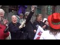 burberry workers demonstrate in the streets of treorchy