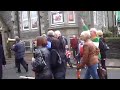 burberry workers demonstrate in the streets of treorchy