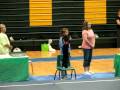 Abby singing the National Anthem at her meet