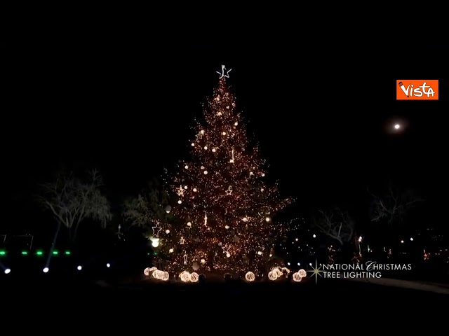 Trump e Melania accendono l'albero di Natale di Washington, il momento del conto alla rovescia
