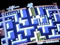 devil world was a game for the nes. you control a little gree dinosaur that is similar to the bubble bobble dinos. when you pick up a cross(see the religious part?), you can collect the little pellets and shoot fire from your mouth. the blue devil on the top of the screen controls where the screen is moving.