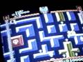 devil world was a game for the nes. you control a little gree dinosaur that is similar to the bubble bobble dinos. when you pick up a cross(see the religious part?), you can collect the little pellets and shoot fire from your mouth. the blue devil on the top of the screen controls where the screen is moving.