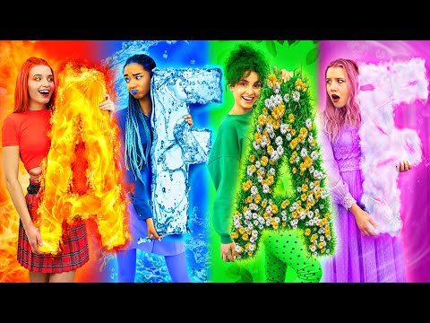 Fire Girl, Water Girl, Air Girl and Earth Girl / Four Elements in College