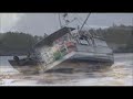 Boat piles up on rocks