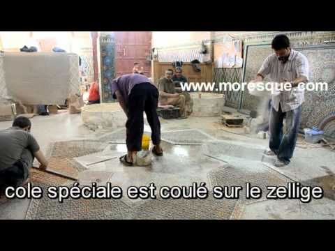 Moroccan craftsmen making Fountains with stone and tiles
