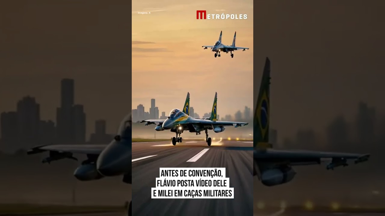 Antes de convenção, Flávio posta vídeo dele e Milei em caças militares