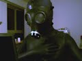black shiny zentai + gasmask