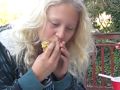 Piggie inhales subway sandwich