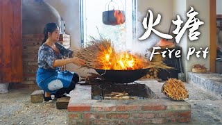 A home-made fire pit for cooking