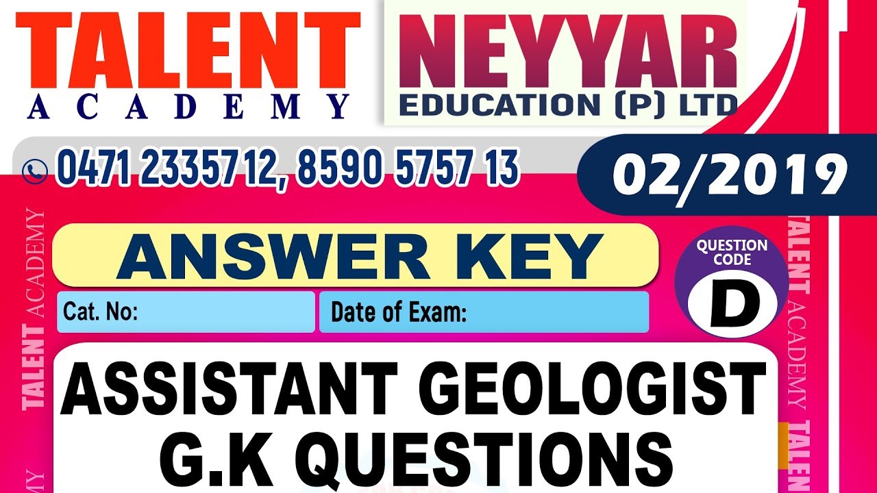 Kerala PSC Today's Exam - 24-01-2019 (Assistant Geologist - 02/2019) GK Answer Key | Talent Academy