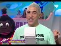 it's another messy round of gunging, for the green team and the blue team.  each studio contestant is matched up with a phone caller, but if a wrong answer is given, it's gunge time!
for more on new zealand's what now show, check out http://www.whatnow.tv