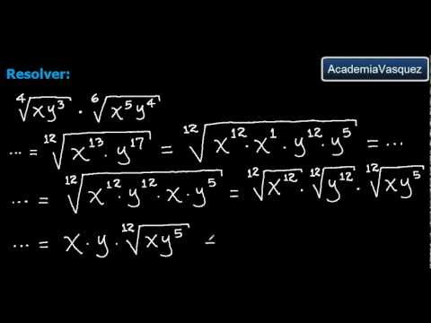 raíces con diferentes índices - Ejercicio práctico de multiplicación de radicales de diferente índice. Hecho por AcademiaVasquez. Página web: http://www.academiavasquez.com Página en Facebo...