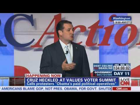Senator Ted Cruz heckled several times during speech at Values Voters Summit