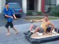 the victor 2 stroke powered 1 person hovercraft that took about 7 months to build on and off, at a cost of about $200 including materials that were used for trial and error. we have yet to mount the thrust engine, prop and rudders. it uses a 12 blade 60cm centrifugal fan for lift and will have a 2 blade 60cm alluminium prop for thrust.