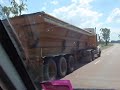 Passing a road trains in the outback Passing a road trains in the outback