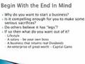 Starting A New Business - Begin With The End In Mind
