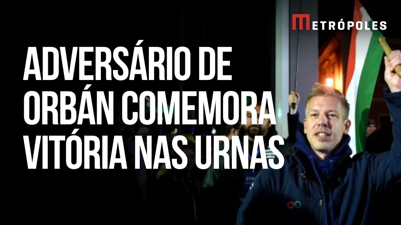 Líder da oposição na Hungria, Peter Magyar, caminha em meio à multidão após vitória eleitoral