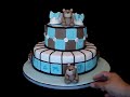 Christening / Baptismal Fondant Cake with Teddy Bear theme