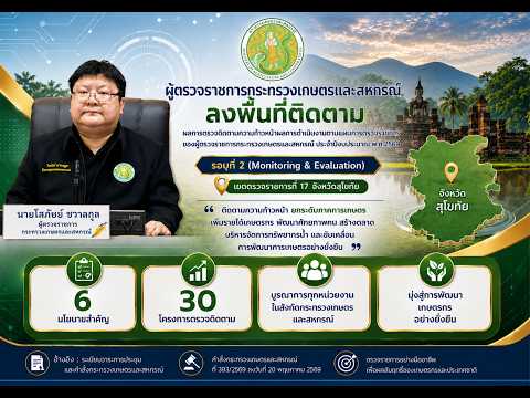 ผู้ตรวจราชการกระทรวงเกษตรและสหกรณ์ เขตตรวจราชการที่ 17 (นายโสภัชย์ ชวาลกุล) ลงพื้นที่ตรวจติดตามผลการดำเนินงานตามแผนการตรวจราชการ ปี 2569 รอบที่ 2 จังหวัดสุโขทัย