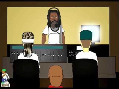 A cartoon parody featuring Play N Skillz in the studio with Lil Wayne, 