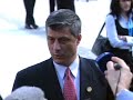 www.eux.tv Kosovo Prime Minister Hashim Thaci talks to journalists in the wake of his March 2006 meeting with European Union foreign ministers in Brdo, Slovenia.