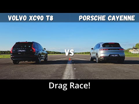 2024 volvo xc90 t8 recharge 455hp vs 2024 porsche cayenne e hybrid 470hp  drag race  4k