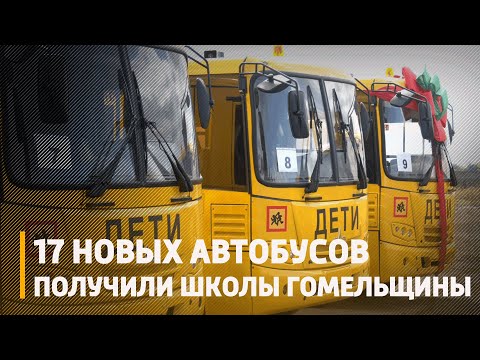 Школы Гомельщины получили 17 новых автобусов видео