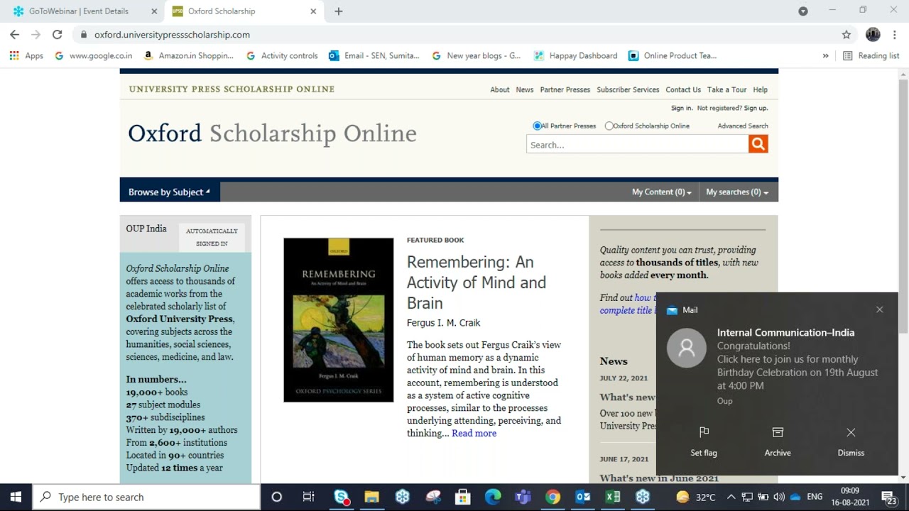 User Awareness : Oxford Scholarship Online