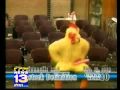 Chicken-costumed person visits meeting
