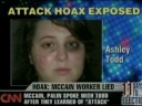 a mccain campaign volunteer fabricated a racially charged attack by a black man, but a day after the alleged incident was prominently featured by the drudge report with a large headline, the victim admitted the incident was a total hoax.  

a photo of the college students injuries showed a backwards b cut into her face during the pittsburgh area incident.  heavy racial connotations were implied because the fictitious perpetrator was a tall black man and an obama supporter motivated to punish her for being a mccain supporter.  the prominence of ap, drudge and fox reports, ill-advised calls by both mccain and palin to the non-victim, and comments by the mccain and obama campaigns risked igniting the incident further because of racial and class tensions.  the hoax now appears to be an insidious case of race baiting.

opinion/report based on several news sources including the drudge report, cnn, msnbc, and the washington post.