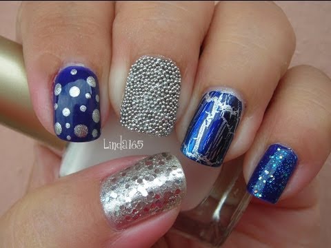 Nail Art - Eclectic Blue Mix & Match Manicure - Decoracion de Uñas