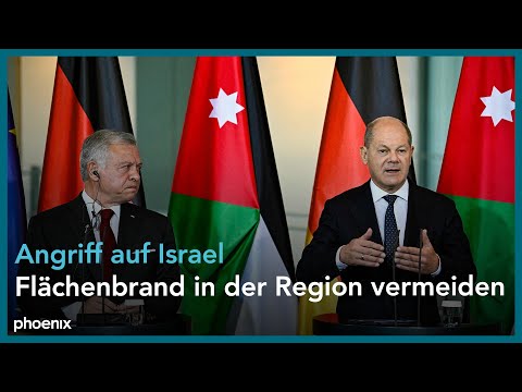 Pressekonferenz von  Bundeskanzler Olaf Scholz (SPD) und dem König von Jordanien am 17.10.23 in Berlin