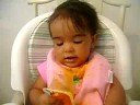 Edian talking da, da, etc and eating