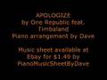 APOLOGIZE One Republic ft. Timbaland Piano Music Sheet