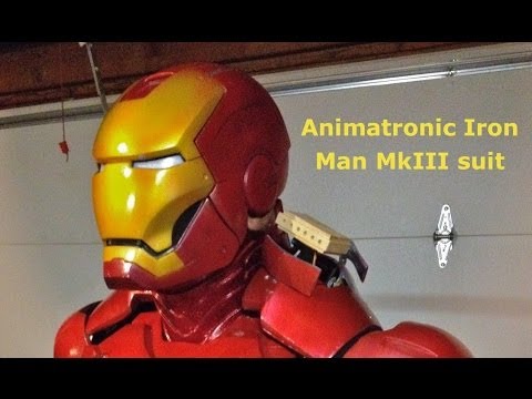 Animatronic - Animatronic Iron Man suit with wireless helmet, shoulder rockets, forearm missile, hip pods, light up boots and moving back flaps. The suit has four Arduino ...