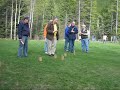 just a small clip of a kubb game between the parents on a camping trip we were on.

for those who don't knnow what kubb is, its a swedish game. you have 5 blocks on either side & a king in the middle. the object is to knock down all opposing blocks then then king last. i won't go into great detail but thats basically the game.