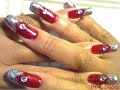 Christmas Nails: Red Silver French Diamond Nail Art