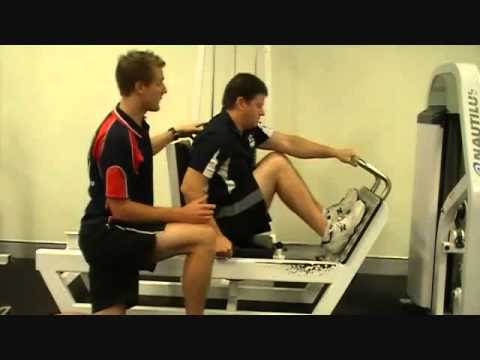 FITCollege - http://www.FitCollege.edu.au/ Today our Fit College Trainer Mark, shows Matt how to use the Multiple Joint Movement Leg Press. Discover what muscles this exe...