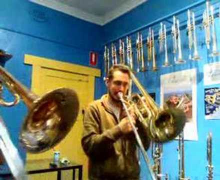 contrabass - Duet for bass and Contrabass trombones... Really fun - thats about it - we unpacked these suckers as part of a trade show and naturally had to test if they w...