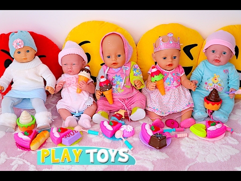 Baby Dolls eat Ice Cream & Velcro cutting cake toys Baby Dolls eat Ice Cream & Velcro cutting cake toys