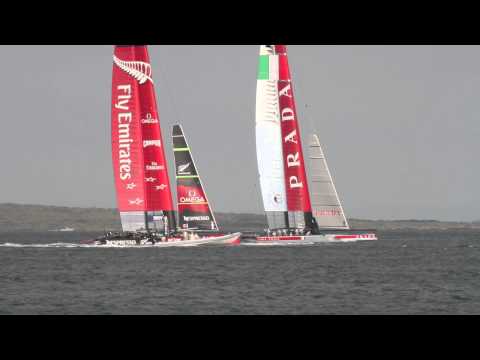 Emirates Team New Zealand - On the afternoon of Friday March 8, 2013, Luna Rossa (ITA) and Emirates Team New Zealand staged Practice racing off Takapuna Beach, on Auckland's North Shore...