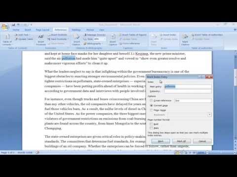 how to create index in word