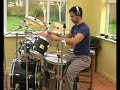 here is my attempt at this epic couple of tracks by genesis, from the 'duke' album. it is by no means spot on, but you get the gist i hope. it's great fun to drum to, but quite a challenge. there is a hell of a lot going on, and lots of different changes and moods.

as usual, phil plays a fantastic drum part. and they certainly had the drums up high in the mix on this, didn't they? epic! 

it has been very difficult to get the sound mix right my video. you will note that the early sections are rather quiet on the music front - can't be helped: sorry!

the opening cymbal crescendo's are awkward on the timing front, especially when you can't really hear what is going on in your headphones. i bought timpani sticks especially for this video!

the fade into the rolling tom part is not easy to copy 'live', obviously. and getting the timing right for hitting that first crash cymbal --arrrgghhh--i often do it a bar too early or late. i think phil may have had two seperate tracks recording two seperate tom parts here - i am not saying that because i think he 'cheated' or something - i just think it sounds a lot like there are overlays to me.

i love the 6/8 parts, with the ride bell accents, and the off beat crash hits, and phil manages to play beautiful intricate bass drum parts throughout these sections. the snare keeps moving about too, which makes it all the better. perfect (not me, phil).

the weird 4 stroke roll fill thing at 3'58 always seems to mess me up - i don't know why, but i am never quite on time when i hit the crash coming out of it. i think it's 'cos phil sneaks a five stroke roll in on the second group of 'four', but i may be barking up the wrong tree here. it's probably just me always getting this bit wrong. between you and me though, i hate 4 stroke rolls.......i can't do 'em.

i love the fast bass drum work from 4'45 onwards. especially the way phil plays the clever short fills on the snare (where he just kind of flams and lets the left hand (right in his case) bounce. sometimes he keeps the bass going through the longer fills, sometimes he don't; and sometimes using two fast cymbal hits to come out. it's just brilliant.

as usual, i always stop the hi hat too bleeding early on the bit at 8'25. partly this is because i cannot hear it properly, and partly because i am always too early.....

dukes end is just huge to play. fast bass, and as for that fill at 9'21, well, it's ok with double pedals, but phil will only have used one, so i tried to as well. shame the mix means it is not as coherent at it might have been - i promise you it sounds epic off camera!

i am very aware that the end crescendo thing is absolute pants. i seriously messed it up. i guess i could have faded it out, but i figured i should be honest and let you see it! i must admit though, i think the crescendo phil plays is very, very hard to get right.

hope you enjoy this - i certainly did!

and i am damn pleased i just about managed to squeeze this in one video onto youtube - in theory it is too long!

:-)