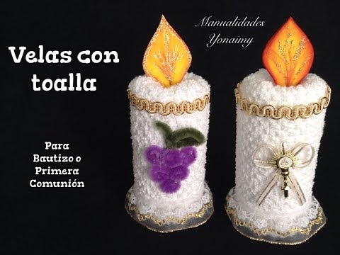 arreglos de primera comunión - HOLA ESPERO QUE ESTAS SENCILLAS VELAS HECHAS CON TOALLITAS SEAN DE SU AGRADO Y HAGAN QUE SU EVENTO SEA INOLVIDABLE CON UN RECUERDO COMO ESTE, LES DEJO UN SAL...