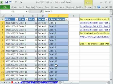 how to define an array in excel