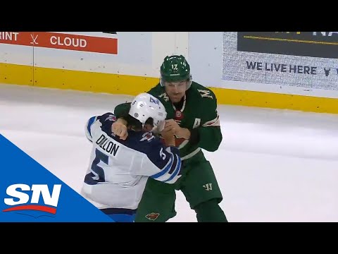 0:02 / 1:35   Marcus Foligno Attempts Jumping Superman Punch On Brenden Dillon During Fight