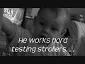 Cutest Baby boy ever pushes stroller.