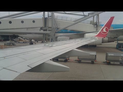 Turkish Airlines TC-JHN, Walking to the gate, pushback, taxi and take off Amsterdam Schiphol Airport