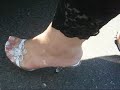 ALEXIS Sexy feet in clear heels outside