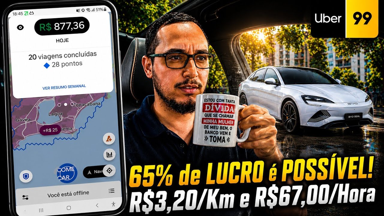 Esse dia foi LOUCO. Começou MAL, mas terminei com R$877,36 no BOLSO. #uber #99pop